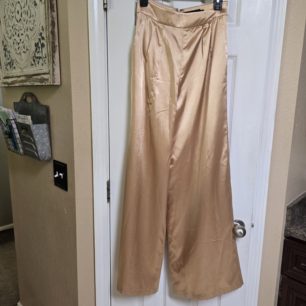 House of Harlow 1960 x Revolve Lounge Satin Pants XS Champagne Gold Wide Leg